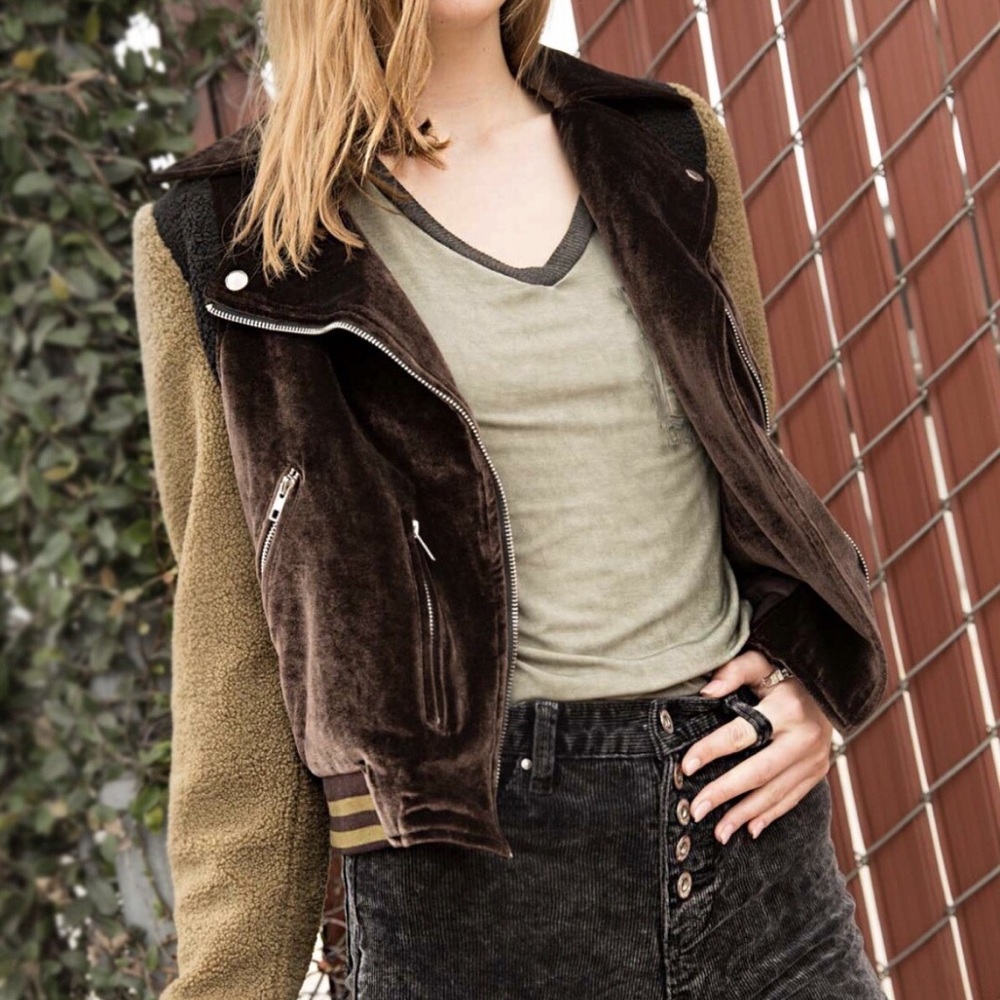 POL clothing woman’s size M jacket biker motorcycle brown bomber velvet Sherpa - Picture 4 of 15